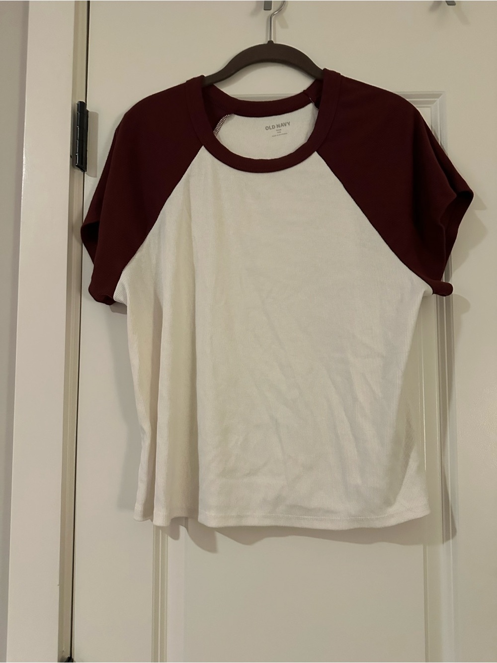 Old Navy Short Sleeve Raglan Tee - Maroon and White